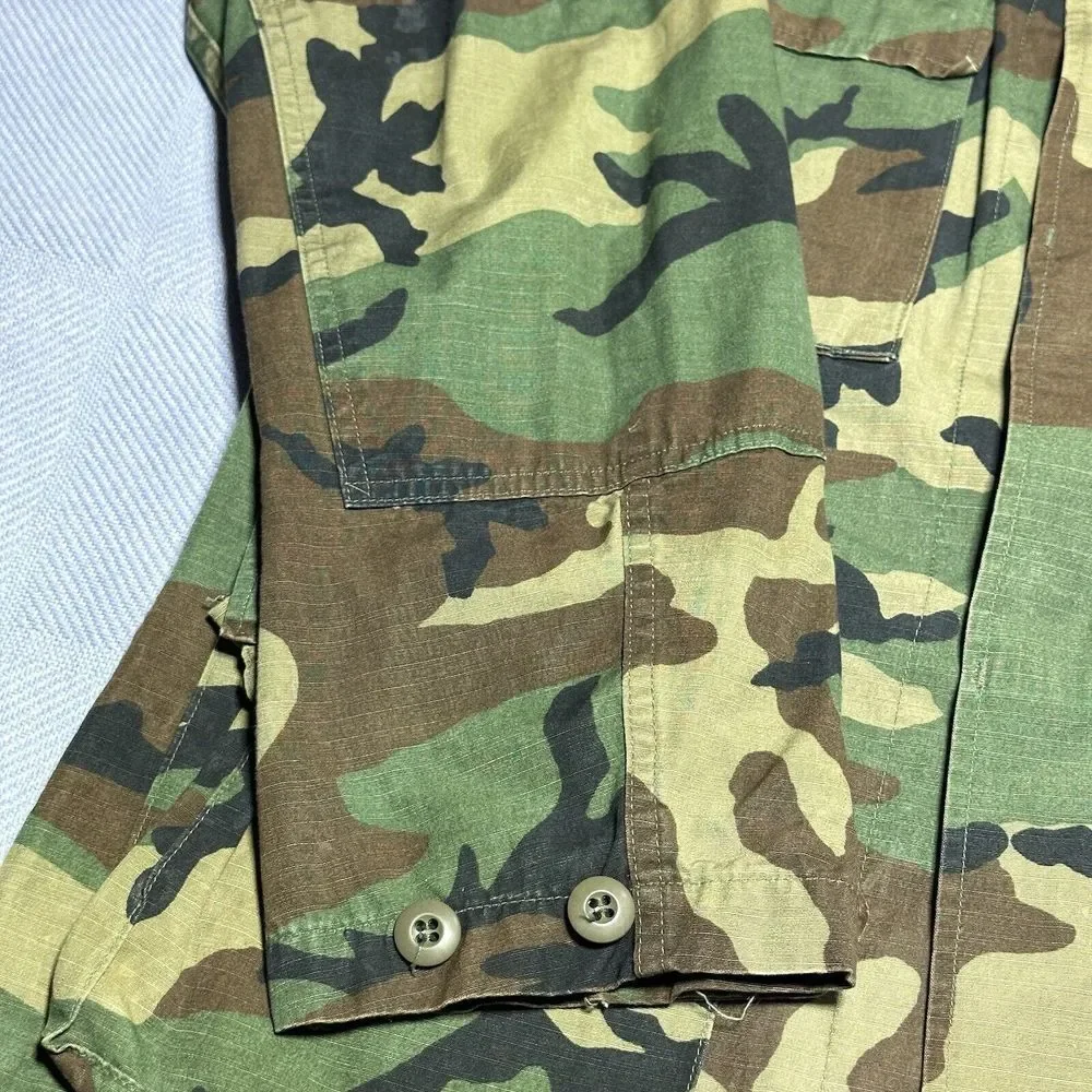 Vintage 1980s Army‎ Woodland Camo Hot Weather Coat Combat BDU Size Small Long